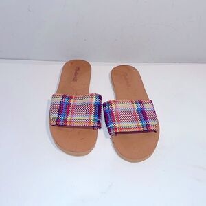 Madewell fabric & leather plaid print flip flops